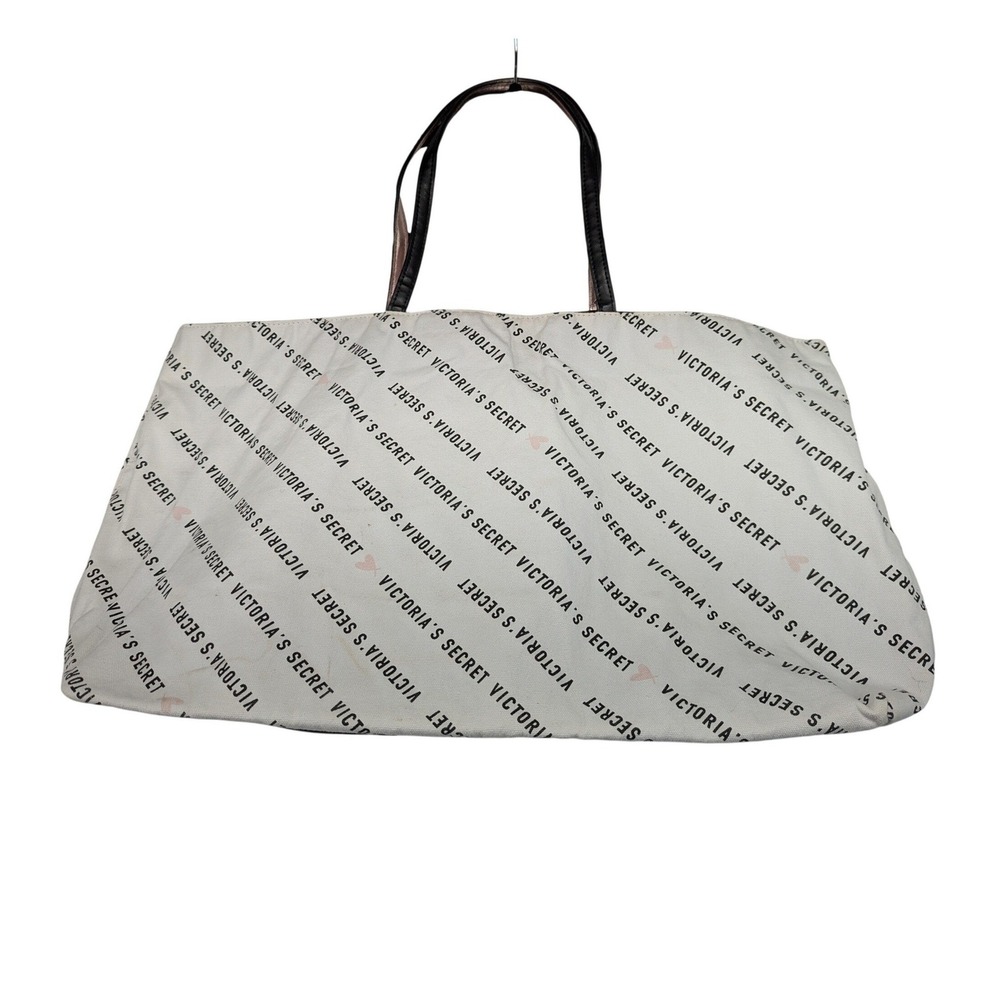 Victoria's Secret Large‎ White All Over Logo Print Tote Bag Beach Travel